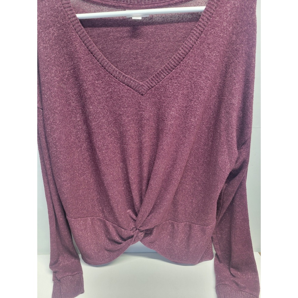 So Juniors V Neck Long Sleeve Twist Front‎ Sweater Burgundy XL - Picture 5 of 8